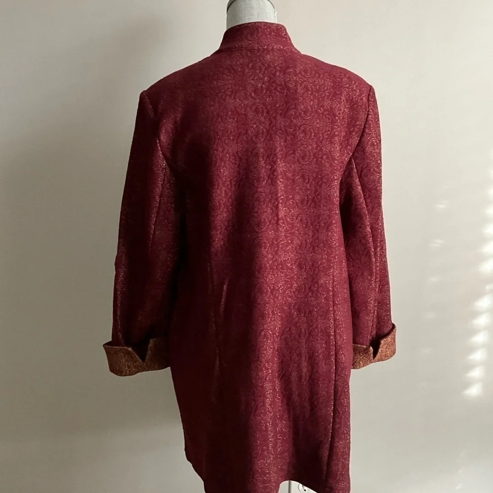 CHICO'S | LONG JACKET SIZE 2 BURGUNDY GOLD - Picture 10 of 10